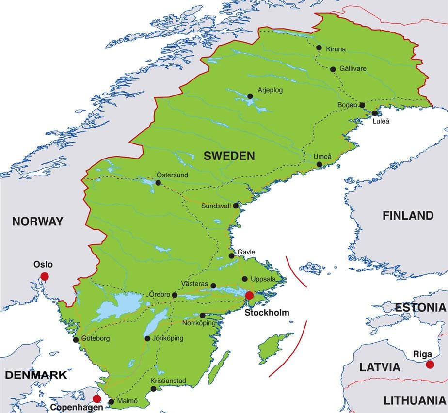 höfuðborg Svíþjóð kort