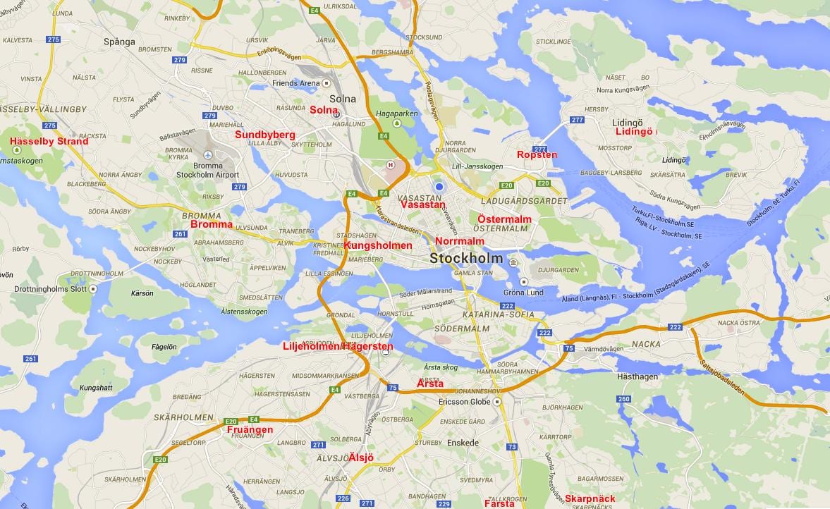kort af klara Stokkhólmi