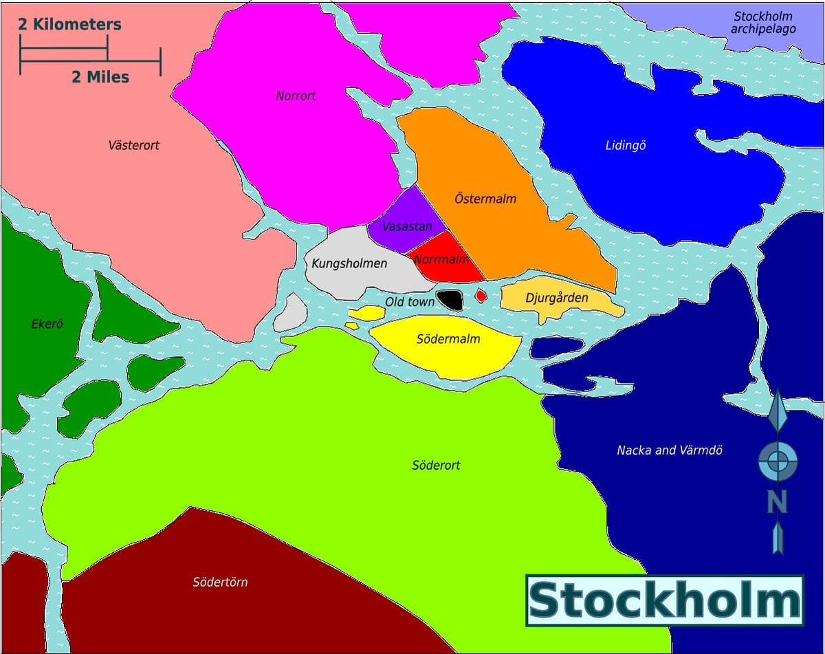 kort af Stokkhólmi hverfum
