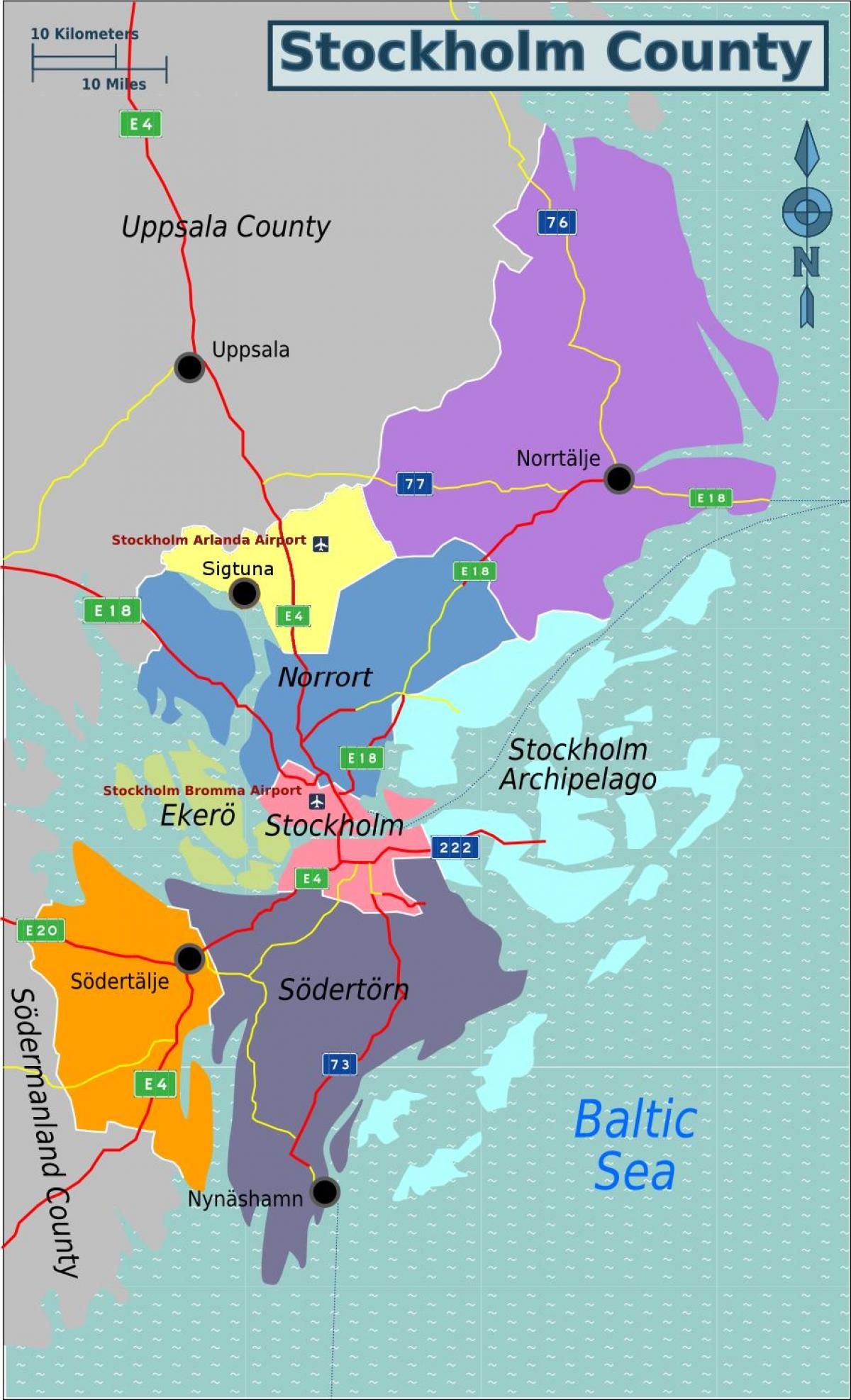 kort af Svíþjóð svæði