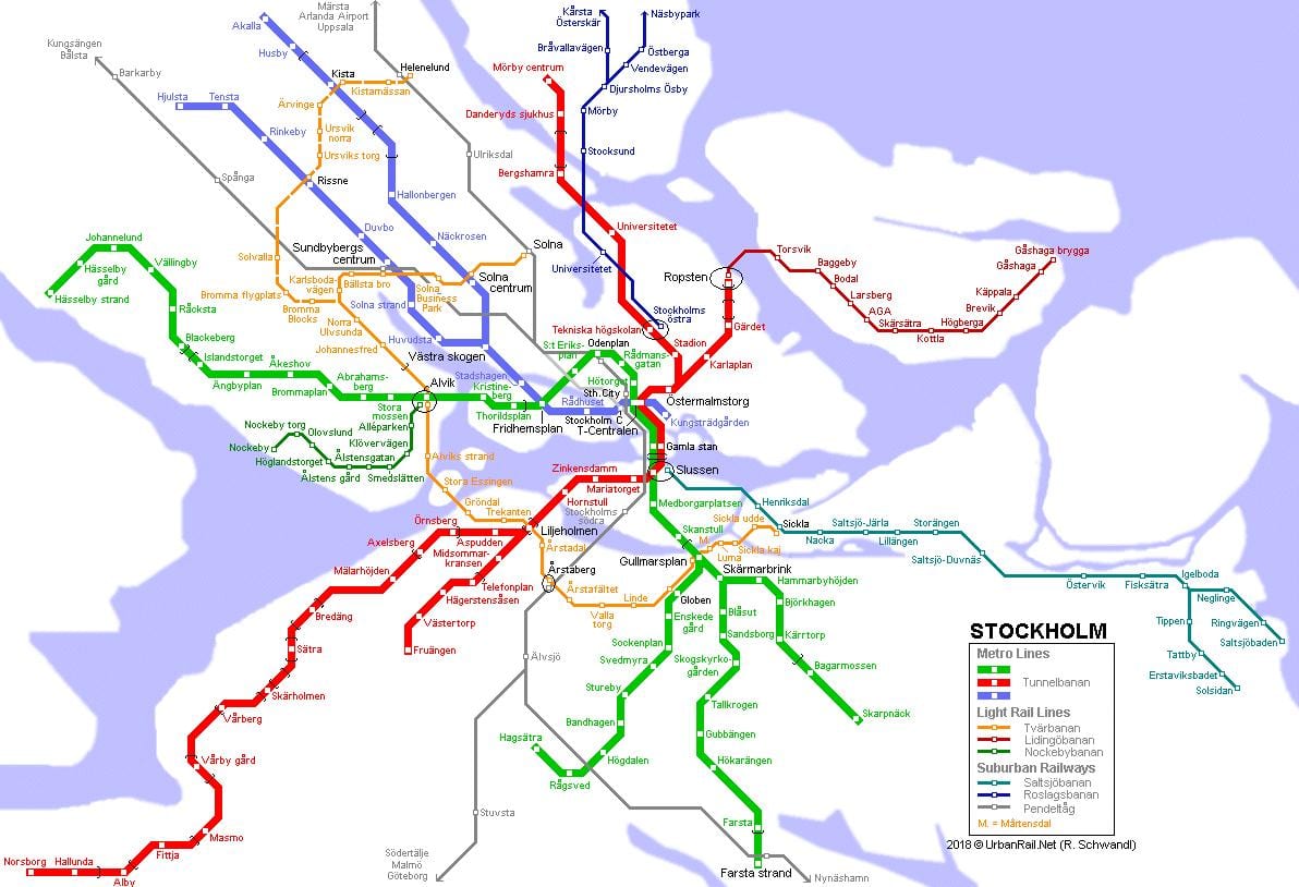Svíþjóð tunnelbana kort